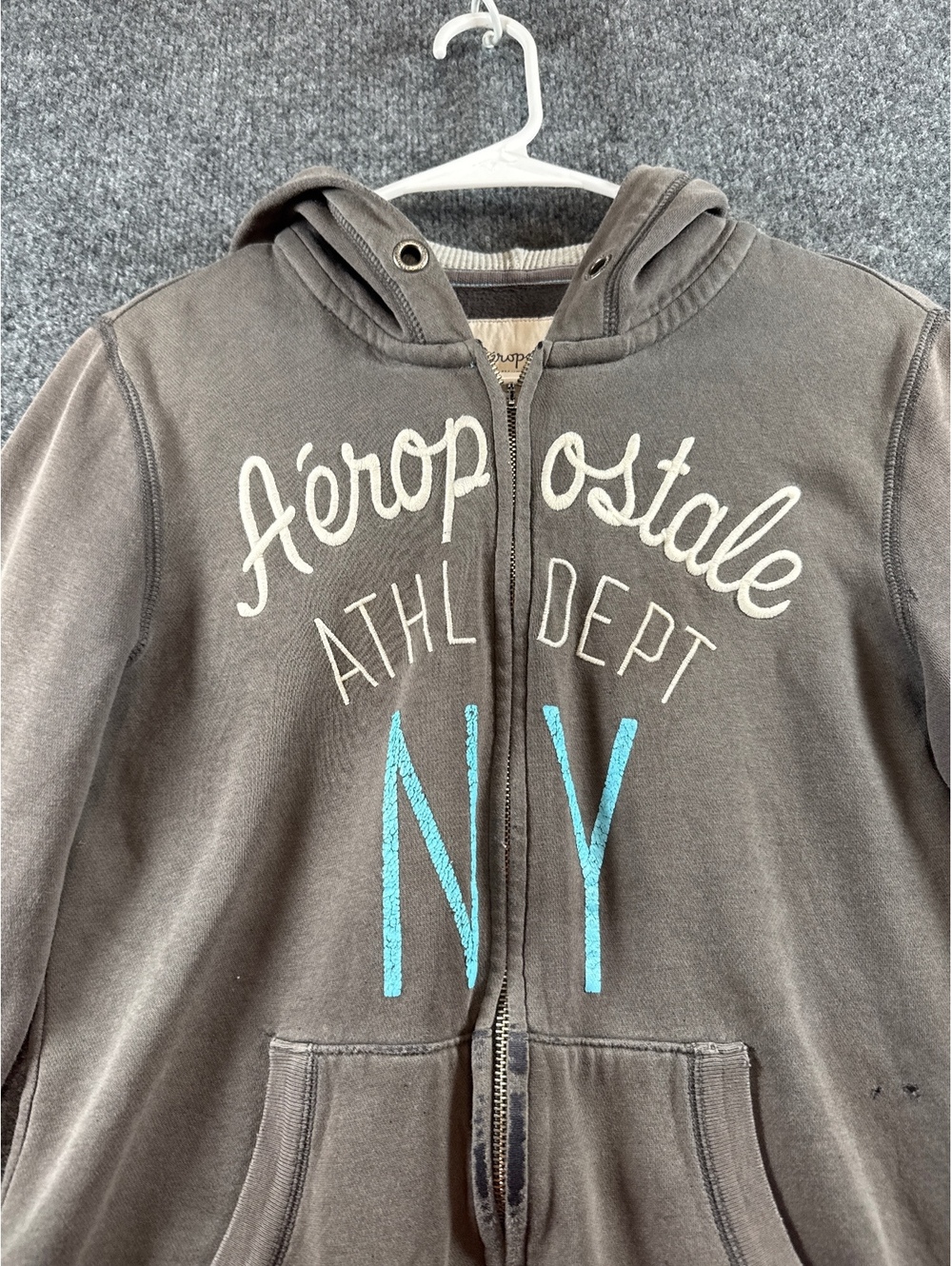 Aeropostale Womens L Gray Full Zip Hoodie Athletic Dept NY Spellout Y2K